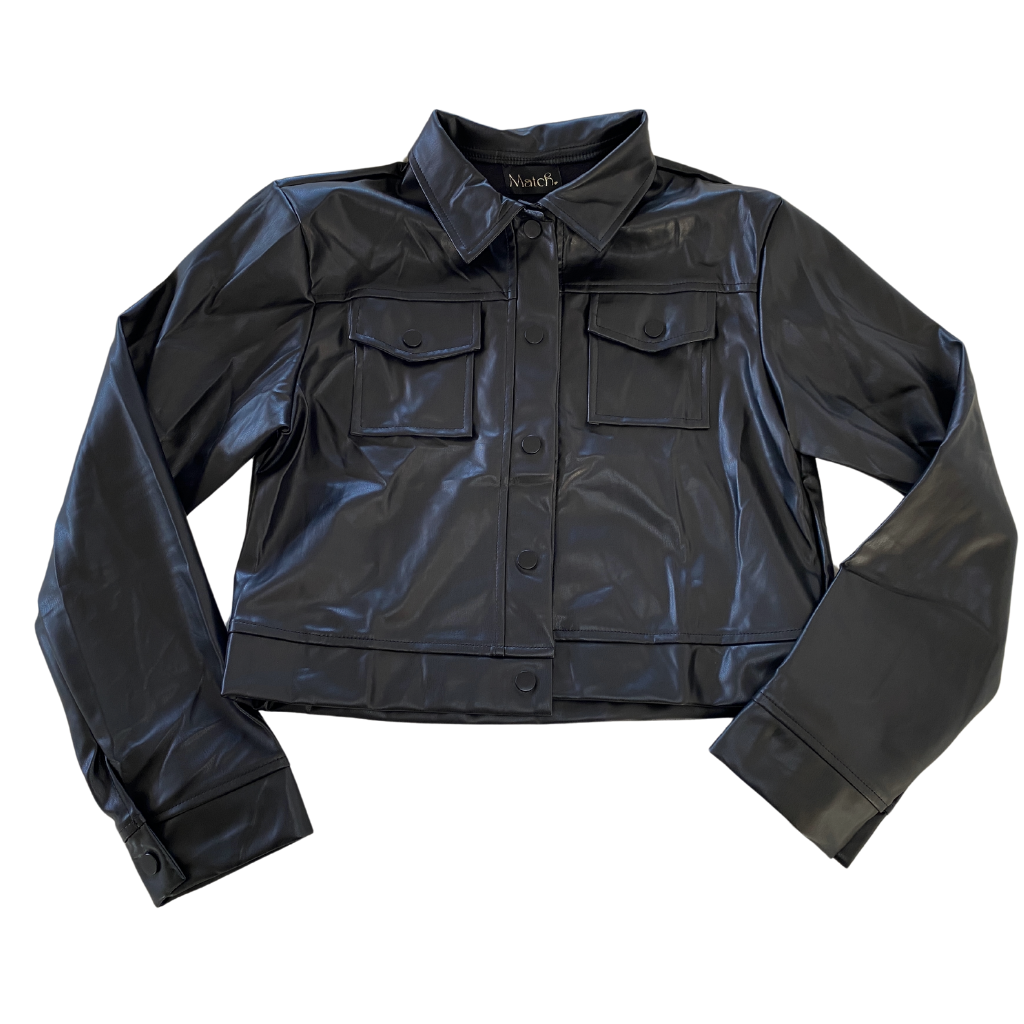 Chamarra camisera tipo vinipiel Negra
